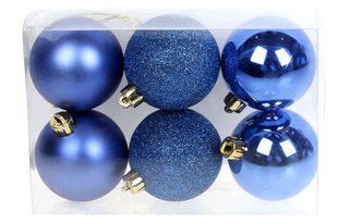 147-825 Набор елочых шаров 6см, цвет - королевский синий, 6шт: глянец, глиттер, матовый - по 2шт