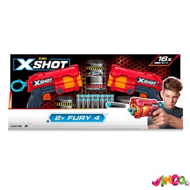 Быстрострельный бластер EXCEL FURY 4 2 PK (3 банка, 16 патронов), 36329R, X-Shot Red