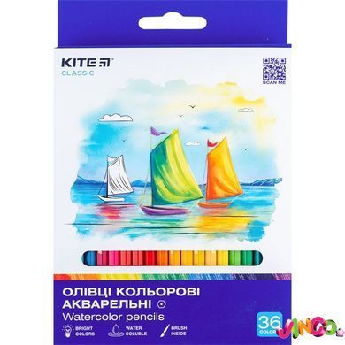 Олівці кольорові акварельні, 36 шт., Kite Classic (K-1052)