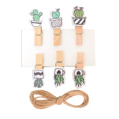 Набір прищіпок дерев'яних Santi декоративних "Fashion cacti", 3,5 см, 6 шт/уп, (742497)