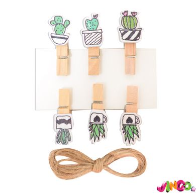 Набор прищепок деревянных Santi декоративных "Fashion cacti", 3,5 см, 6 шт/уп, (742497)