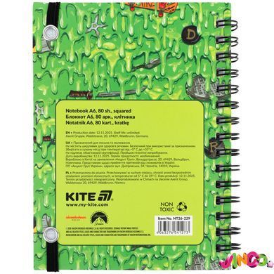 Блокнот на спіралі Kite Ninja Turtles NT26-229, А6, 80 аркушів, клітинка