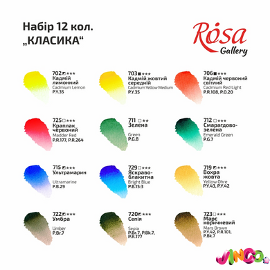 Набір акварельних фарб CLASSIC картонний пенал 12кол. х 2,5мл кювета ROSA Gallery