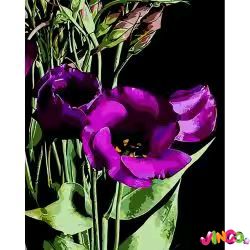 AH1036 Набір для розпису по номерах Фіолетові квітки Strateg на чорному фоні розміром 40х50 см (AH1036)