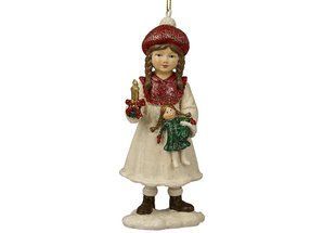 K07-434 Ялинкова іграшка Дівчинка з лялькою 5х12.5см, колір - кремово-червоний із зеленим
