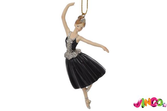 K07-222 Декоративна фігурка на підвісі Балерина, 12см, колір - чорний з шампанню