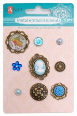 Набор металлических украшений (брадсы) "Голубые камеи", 9 шт (952587)