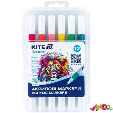 Маркери акрилові, набір 12шт, Kite Creative, K-1156