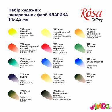 Набір акварельних фарб CLASSIC металевий пенал Індіго 14кол. х 2,5мл кювета ROSA Gallery