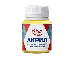 20030 Акрил для декору, Жовтий світлий, матовий, 20 мл, ROSA START
