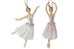 K07-223 Декоративна фігурка на підвісі Балерина, 12см, колір - білий, крем з шампанню, 2 дизайни
