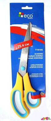 TY810S Ножницы офисные из нержавеющей стали, пластиковыми ручками, длина 25,4см, цвет желто-синий