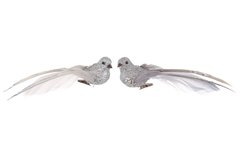 499-109 Декоративний птах на кліпсі 15см, 2 дизайни, колір - сріблясто-сірий