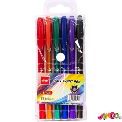Набір ручок кулькових 6 кольорів Ellott ET1194-6