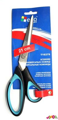 TY837S Ножиці офісні з нержавіючої сталі, пластиковими ручками, довжина 21см, колір чорно-синій