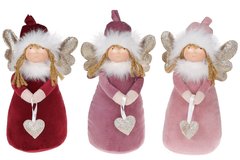 910-202 М'яка новорічна іграшка Янголята з сердцями, 26см, 3 дизайни, колір - бордовий, фіолетовий, рожевий
