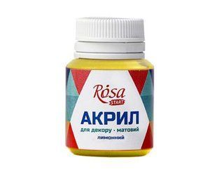 20002 Акрил для декору, Лимонний, матовий, 20 мл, ROSA START