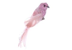499-130 Декоративний птах на кліпсі 22см з декором з паєток і намистин, колір - рожевий