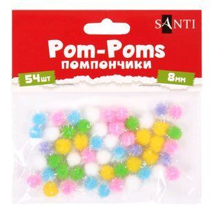 955440 Помпони SANTI з люрексом голографічним, кольорові, d-8мм, 54шт. уп.