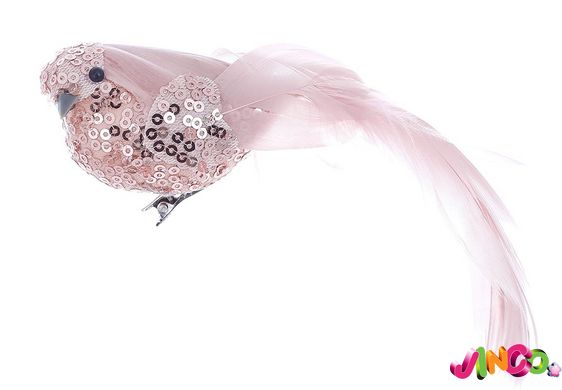 499-142 Декоративний птах на кліпсі 16 см, колір - рожевий