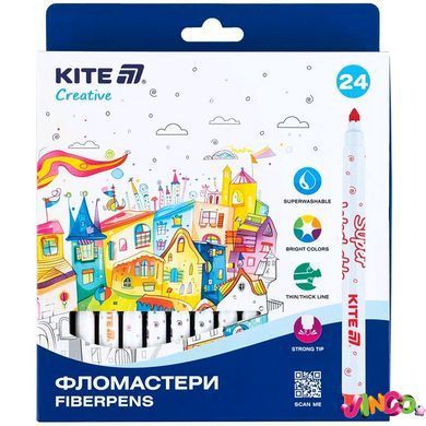 K-1153 Фломастери, набір 24шт, Kite Creative Superwashable