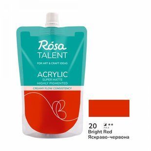 Фарба акрилова, яскраво-червона, матова, 200 мл, ROSA Talent (32420020)