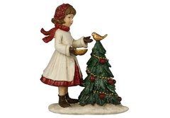 K07-421 Декоративна статуетка Дівчинка годує пташку в лісі, 9.5х5х12см, колір - кремово-червоний із зеленим
