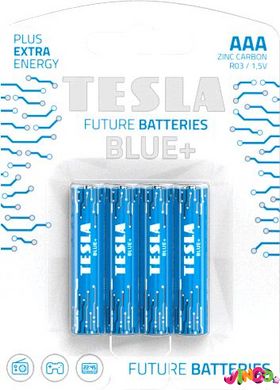 392196 Цинк-углеродные батарейки TESLA Batteries 1.5V AAА R03 BLUE+ блистер-4шт. в упаковке