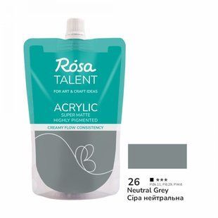 Фарба акрилова, сіра нейтральна, матова, 200 мл, ROSA Talent (32420026)