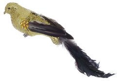 499-122 Декоративная птица на клипсе 35см, цвет - золото с черным.