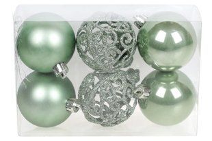 147-989 Набір ялинкових куль Ажур, 6см, колір - зелена шавлія, 6шт: 2шт - матовий, 2шт - перламутр,