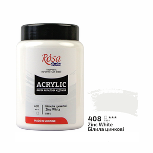 Фарба акрилова Білила цинкові (408) 400 мл ROSA Studio, Білила цинкові 408