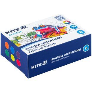 Фарби акрилові, 6 неонових кольорів, 20 мл, Kite Creative (K-274)