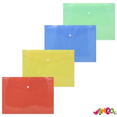 Папка-конверт пластикова на кнопці А4 180мкм, непрозорий глянц, кольори асорті (Я45004_KL2584)
