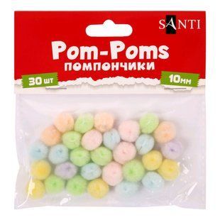 955452 Помпони SANTI пастельні кольори, асорті, акрил, d-10мм, 30шт. уп