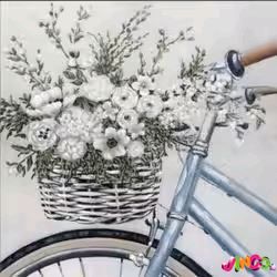 ME13835 Алмазна картина Велосипед з квітами у кошику Strateg розміром 30х30 см