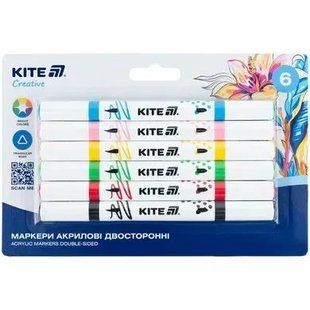 K-1293 Маркери акрилові двосторонні, 6шт Kite Creative