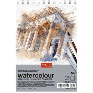 PB-SC-030-340 Блок для акварелі, пружина, А5 30 арк., 220 г м2, MUSE