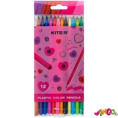 Олівці кольорові пластикові, 12шт Kite Heart, K24-049-2