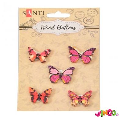 Набор пуговиц для творчества Santi Розовые бабочки, древесина, 5 шт. уп. (742483)
