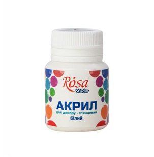 21001 Акрил для декору, Білий, глянцевий, 20 мл, ROSA Studio