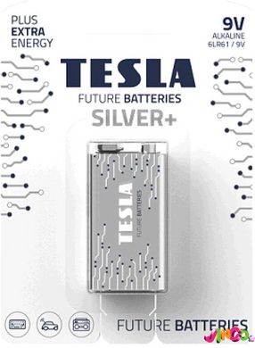 392301 Щелочная батарея TESLA Batteries 9V 6LR61 SILVER+ блистер-1шт. в упаковке