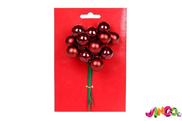 898-231 Гроздь ягод для декора 12 шт, 2см, цвет - бордо