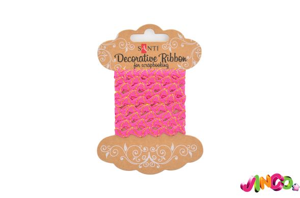 Декоративна стрічка "Хвиля рожева із золотою ниткою", 2м (741380)