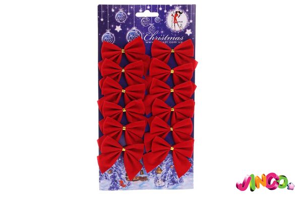 134-700 Набір (12шт) новорічних декоративних бантовими 5.5см, колір - червоний оксамит