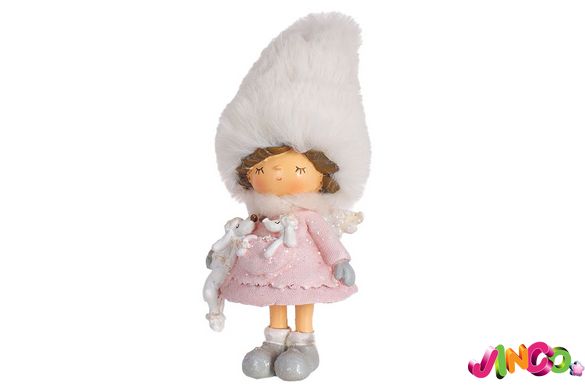 831-421 Декоративна підвісна фігурка Дівчинка в м'якій шапці, 12см, колір - рожевий