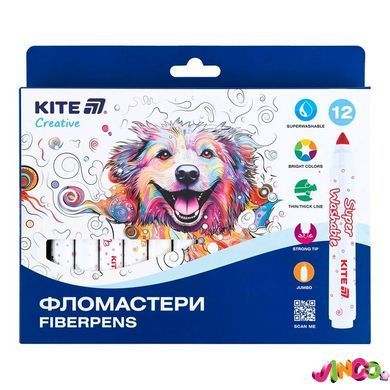 K-1155 Фломастери, набір 12шт, Kite Creative Superwashable Jumbo