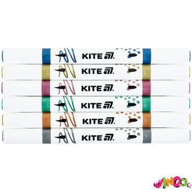 Маркери акрилові двосторонні, 6 шт., металік, Kite Creative (K-1294)