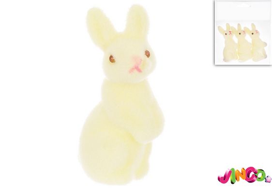 113-197 Набір (3шт) декоративних кроликів з флоковим напиленням 2.5 7см, колір - жовтий пастельний