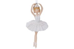 K07-218 Декоративна фігурка на підвісі Юна Балерина, 10.5см, колір - білий з гліттером